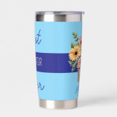 Gourde Isotherme Meilleure fille jamais fleurs gerbera bleu (Gauche)