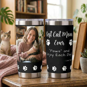 Gourde Isotherme Meilleure Maman de Chat Pattes Photo Café Noir