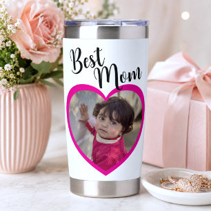 Gourde Isotherme Meilleure Maman Écriture Rose Cœur Photo Blanche