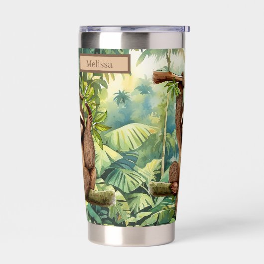 Gourde Isotherme Mignonne ajouter nom Amateurs de jungle paresseuse (Gauche)