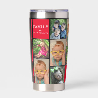 Gourde Isotherme Modern 12 Photo Collage Family Name Monogram Red