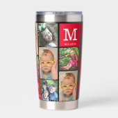 Gourde Isotherme Modern 12 Photo Collage Family Name Monogram Red (Couvercle)
