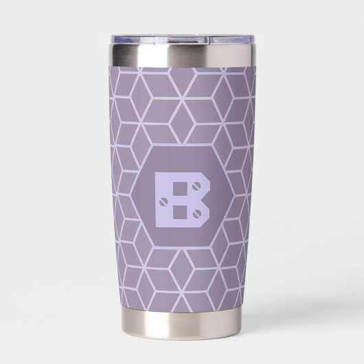 Gourde Isotherme Modern Purple Geometric Cubes Pattern Monogram (Extérieur)