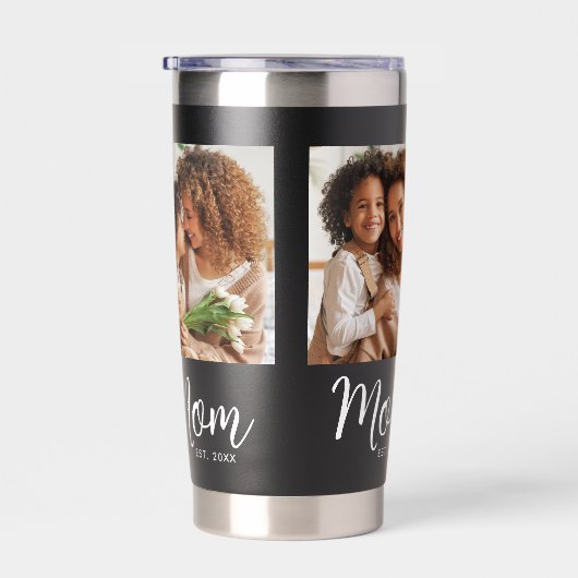 Gourde Isotherme Mom Established Date 3 Photo White Script on Black (Gauche)