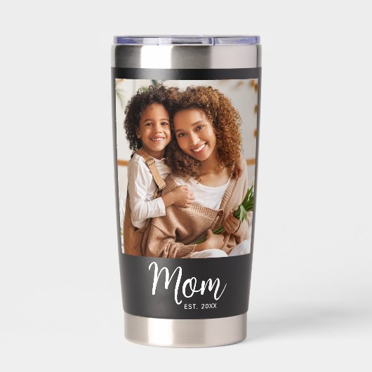 Gourde Isotherme Mom Established Date Black Photo White Script Gift (Extérieur)