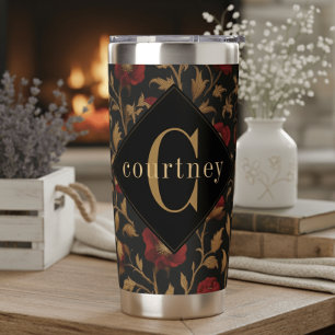 Gourde Isotherme Monogramme Coquelicot Rouge Or William Morris
