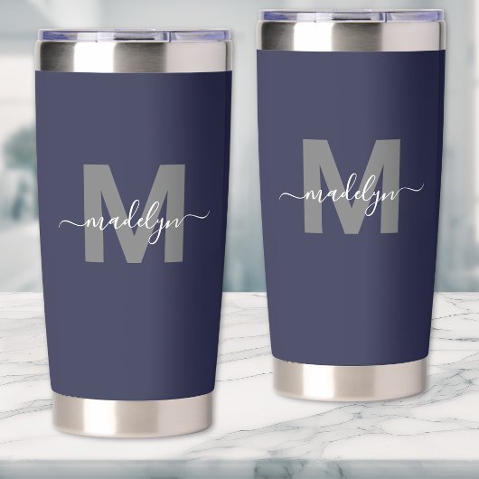 Gourde Isotherme Monogramme de nom bleu marine