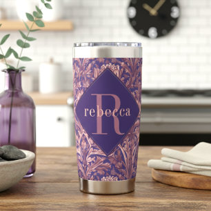 Gourde Isotherme Monogramme élégant floral violet rose William Morr