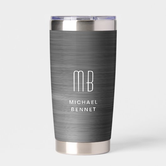 Gourde Isotherme Monogramme Élégant Noir (Extérieur)