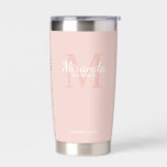Gourde Isotherme Monogramme et nom de la servante d'accueil personn<br><div class="desc">Cadeaux de Bridesmaids personnalisées avec le nom de la femme de bridesmaid personnalisé en style de police de script classique blanc et monogramme en style de police de serif classique rose vif comme arrière - plan avec titre et date de mariage en style de police de serif classique blanc sur...</div>