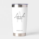 Gourde Isotherme Monogramme et nom d'une servante d'État moderne pe<br><div class="desc">Monogramme et cadeaux de nom de Bridesmaid Ce design présente le nom de femme de pont personnalisée en gris moderne écriture script style de police et monogramme en gris clair gris moderne style de police sans serif moderne comme arrière - plan, avec des détails mariages en gris moderne sans serif...</div>