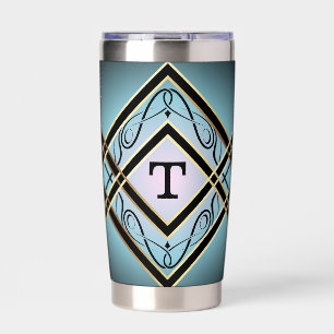 Gourde Isotherme Monogramme moderne Art déco bleu élégant