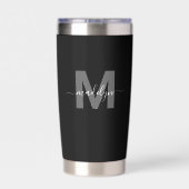 Gourde Isotherme Monogramme Moderne Noir Blanc Nom (Couvercle)