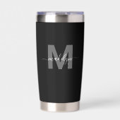 Gourde Isotherme Monogramme Moderne Noir Blanc Nom (Extérieur)