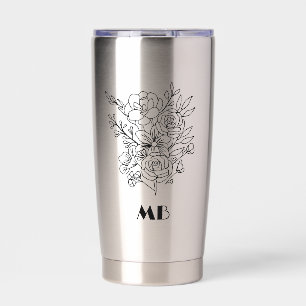 Gourde Isotherme Monogramme personnalisé floral noir simple