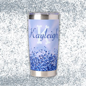 Gourde Isotherme Monogramme simple en métal brossé bleu et Parties 