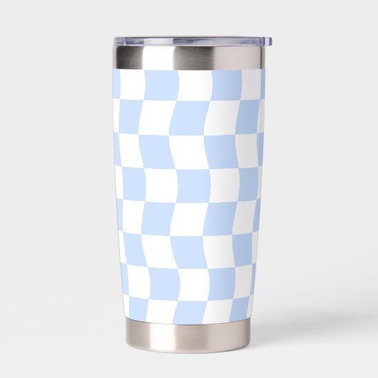 Gourde Isotherme Motif à carreaux rétro bleu pastel et blanc (Gauche)