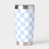 Gourde Isotherme Motif à carreaux rétro bleu pastel et blanc (Extérieur)