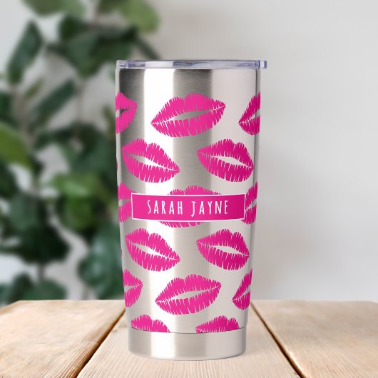 Gourde Isotherme Motif à lèvres rose chaud Baisseur isolé