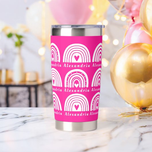 Gourde Isotherme Motif arc-en-ciel personnalisé rose chaud (Avant)