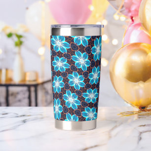 Gourde Isotherme Motif Fleurs bleues Abstraites