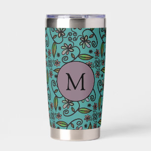 Gourde Isotherme Motif floral sarcelle mignon monogramme