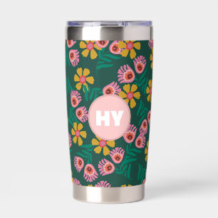 Gourde Isotherme Motif floral vert monogramme mignon Bouteille d'ea