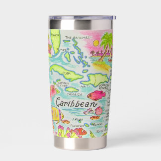 Gourde Isotherme Mug illustré des îles colorées des Caraïbes