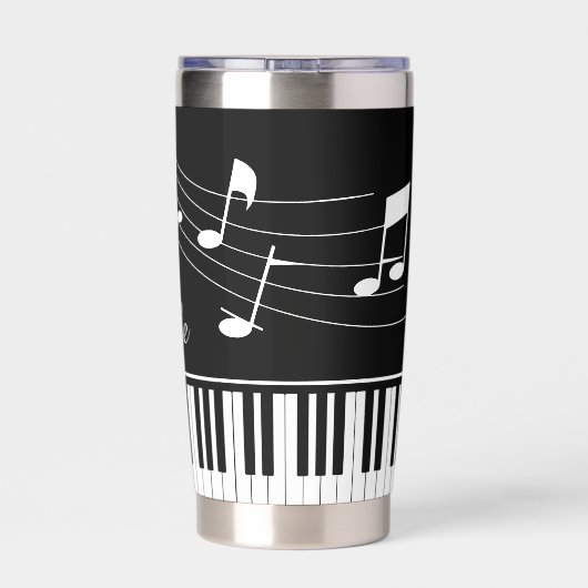 Gourde Isotherme Music Notes Piano Personalized Black White (Couvercle)