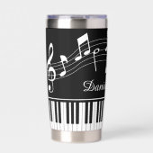 Gourde Isotherme Music Notes Piano Personalized Black White (Extérieur)