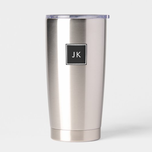 Gourde Isotherme Noir & Blanc Minimaliste Monogramme Initiales Café (Gauche)