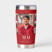 Gourde Isotherme Nom du monogramme du collage de photos rouges (Extérieur)