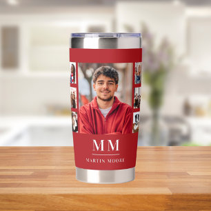 Gourde Isotherme Nom du monogramme du collage de photos rouges