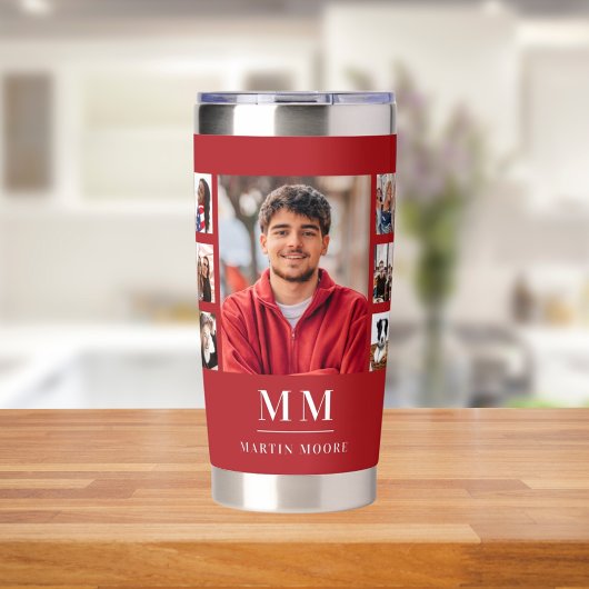 Gourde Isotherme Nom du monogramme du collage de photos rouges