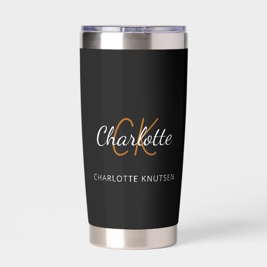 Gourde Isotherme Nom initial du monogramme noir blanc (Couvercle)