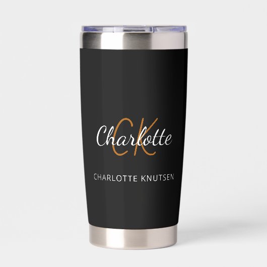 Gourde Isotherme Nom initial du monogramme noir blanc (Extérieur)