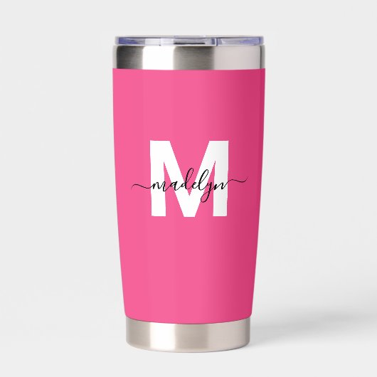 Gourde Isotherme Nom Monogramme Rose (Extérieur)