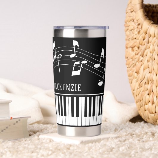 Gourde Isotherme Notes de musique pour piano Nom de script noir bla (Salon)
