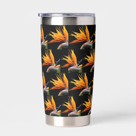 Gourde Isotherme Orange Bird of Paradise Plant Pattern on Black (Gauche)