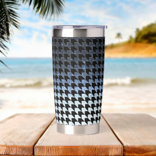 Gourde Isotherme Paillettes bleues et motif pied-de-poule noir