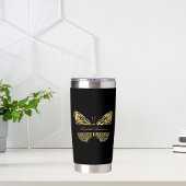 Gourde Isotherme Papillon noir or élégant nom script