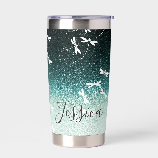 Gourde Isotherme Parties scintillant et libellules personnalisées (Gauche)