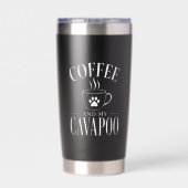 Gourde Isotherme Paw Café Et Mon Amant Cavapoo Noir (Couvercle)