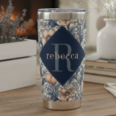 Gourde Isotherme Peach Blue Floral William Morris Elegant Monogram