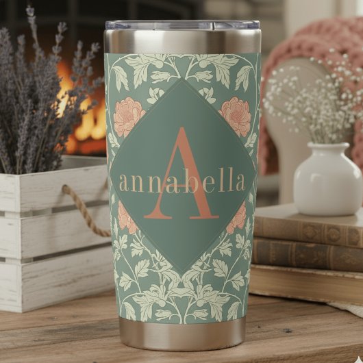 Gourde Isotherme Peach Floral William Morris Elegant Monogram