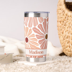 Gourde Isotherme Peach Terracotta Boho Flower Motif Monogramme