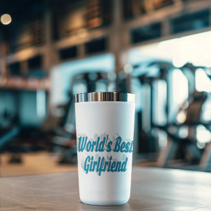 Gourde Isotherme Petite amie avec demi-typographie bleu ciel