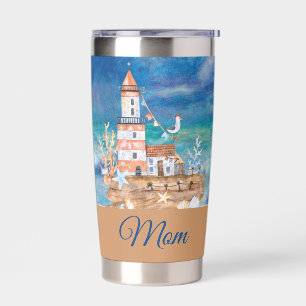 Gourde Isotherme Phare à l'aquarelle personnalisable