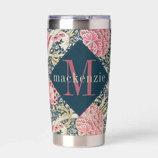 Gourde Isotherme Pink Blue Floral William Morris Elegant Monogram (Extérieur)
