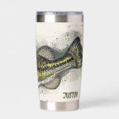 Gourde Isotherme Poisson de basse couleur aquarelle personnalisé (Couvercle)